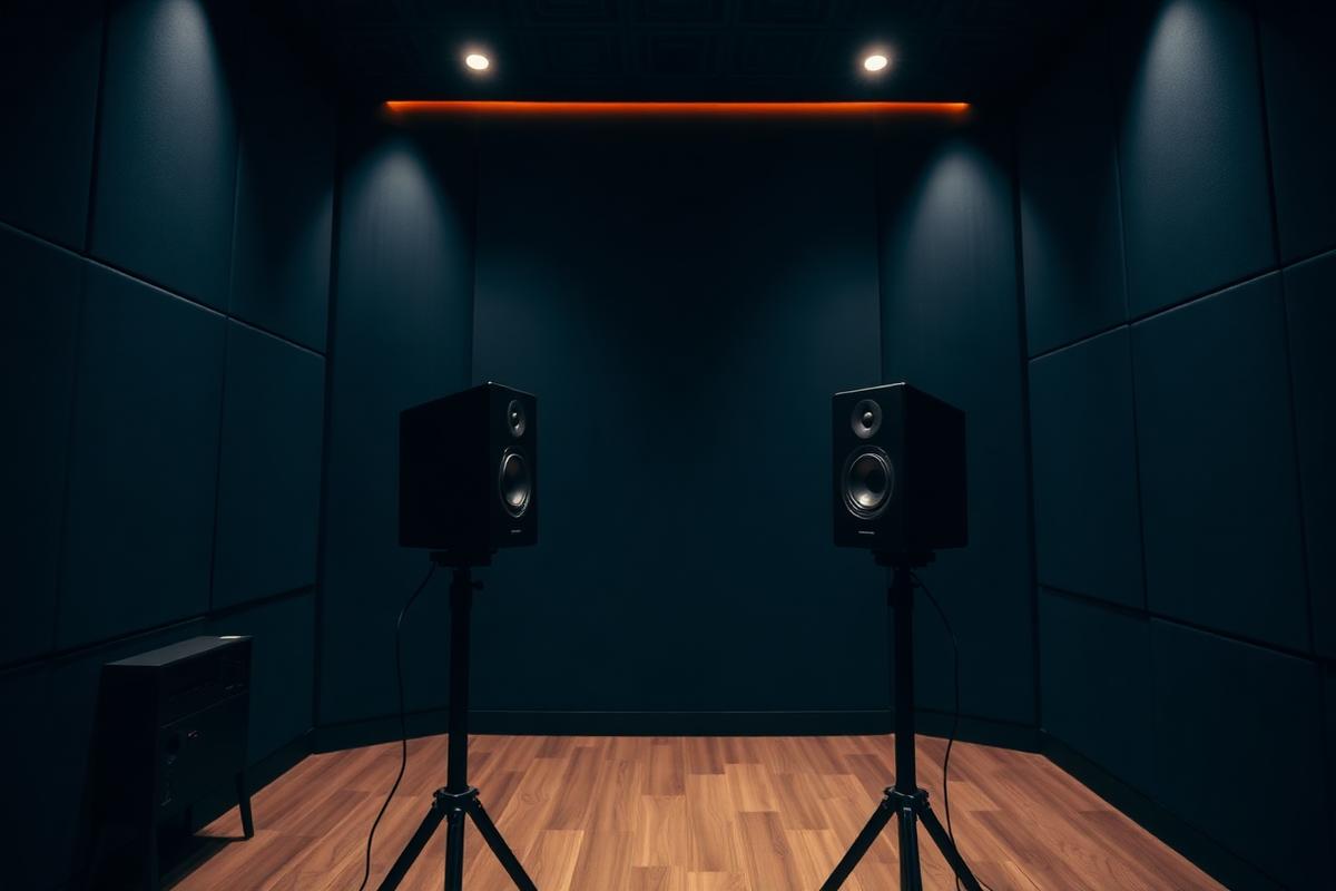 Due coppie di monitor da studio in una control room trattata acusticamente
